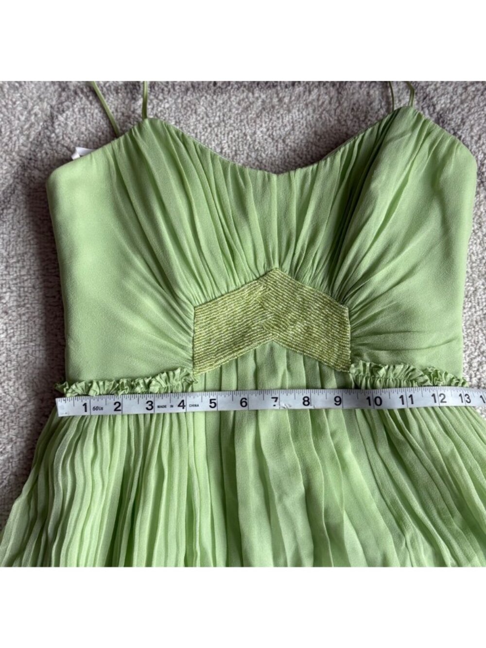 Laundry by Shelli Segal Silk Green Pleated Beaded Y2K Cocktail Dress - Picture 4 of 10